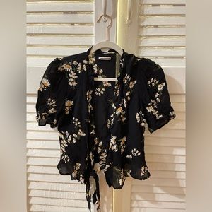 NWT Reformation Black Floral Crisscross Blouse